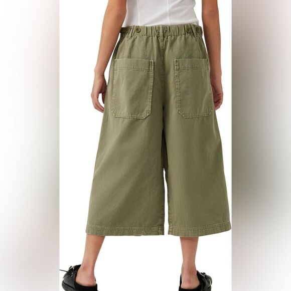 NWT Free People Hard Rain Gaucho Cropped Cargo Pants Washed Pine Size 0 - Picture 2 of 13